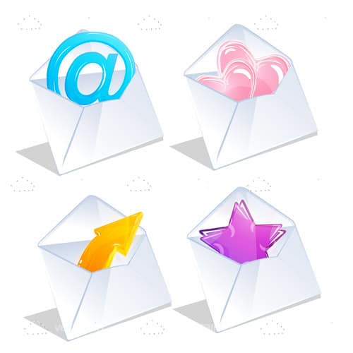 Envelopes with Colorful Items and Symbols